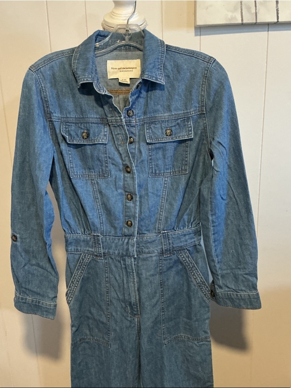 Pilcro and the Letterpress Light Wash Denim Jumpsuit